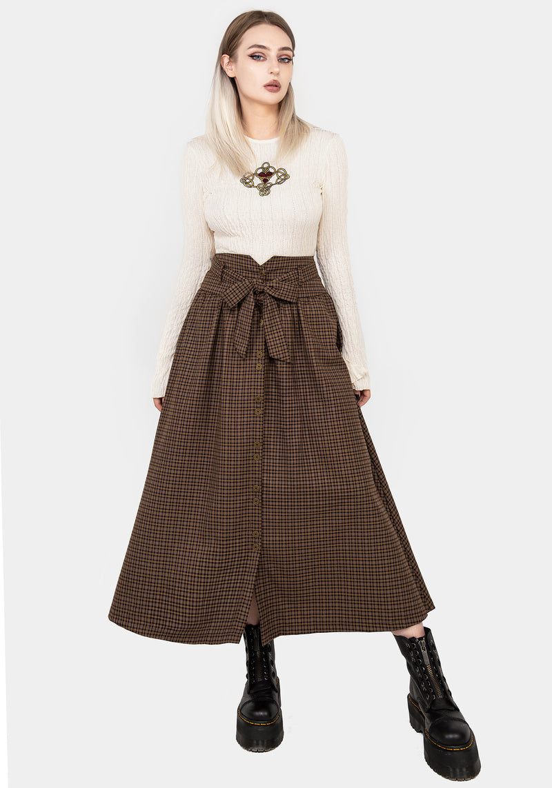 Sweetspire Check Tie Waist Midaxi Skirt