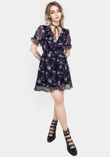 Socordia Floral Moon Chiffon Frill Wrap Mini Dress