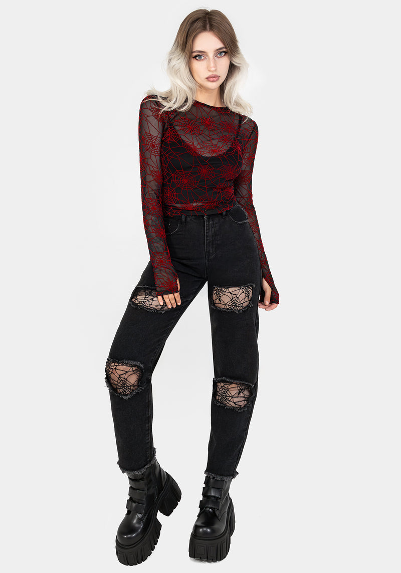 Venom Flocked Mesh Top - Red