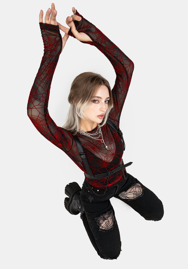 Venom Flocked Mesh Top - Red