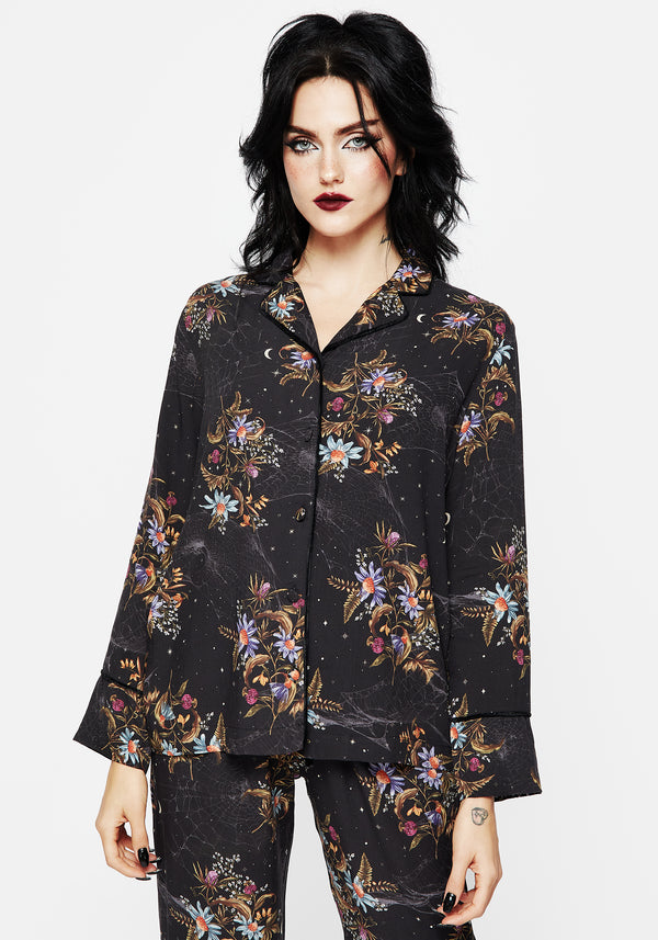 Cleome Floral Spiderweb Button Up Pyjama Top