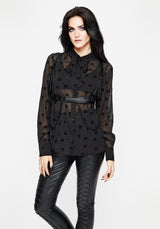 Bones Flocked Chiffon Button Up Blouse