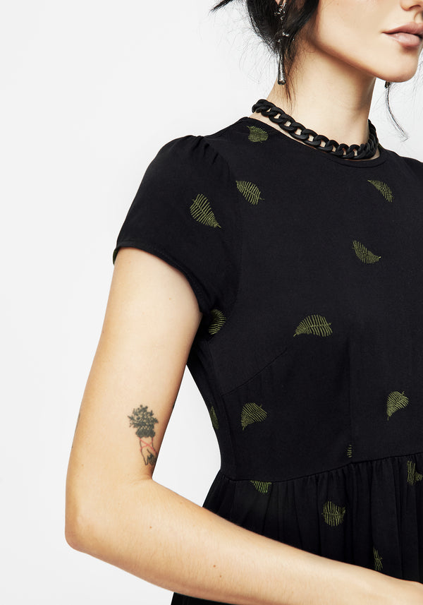 Osmunda Fern Embroidered Mini Skater Dress