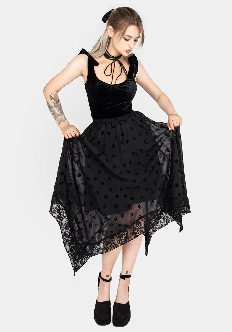 Bones Flocked Chiffon Handkerchief Hem Skirt