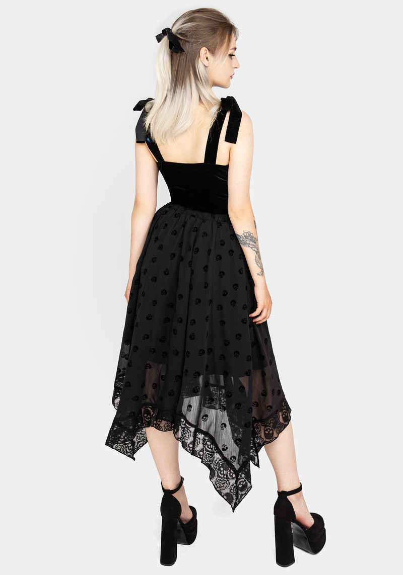 Bones Flocked Chiffon Handkerchief Hem Skirt