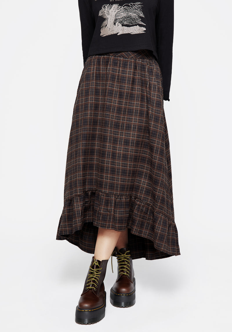 Embla Check Ruffle Maxi Skirt