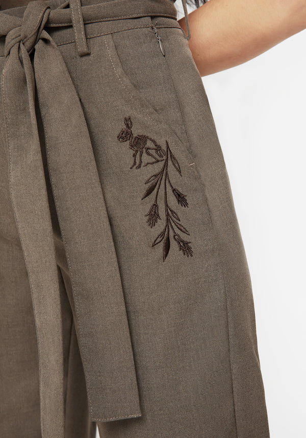 Hester Embroidered Tapered Trousers - Brown