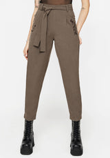 Hester Embroidered Tapered Trousers - Brown