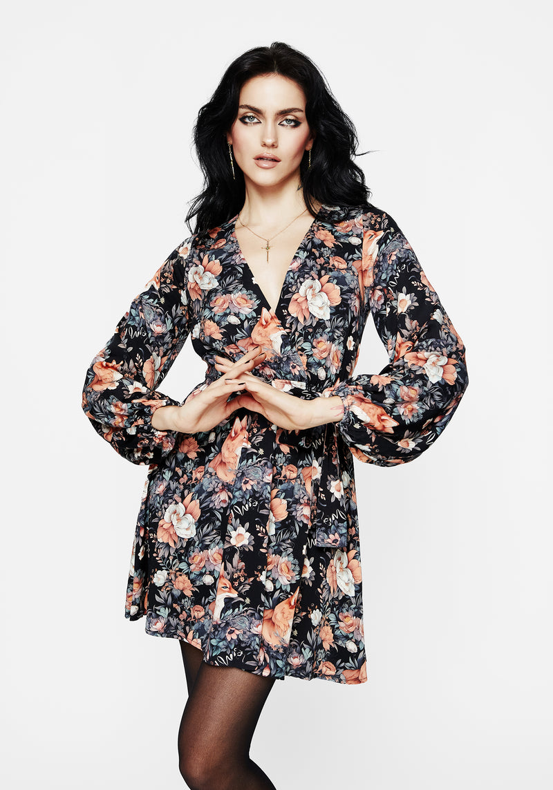 Reynard Fox Floral Mini Wrap Dress