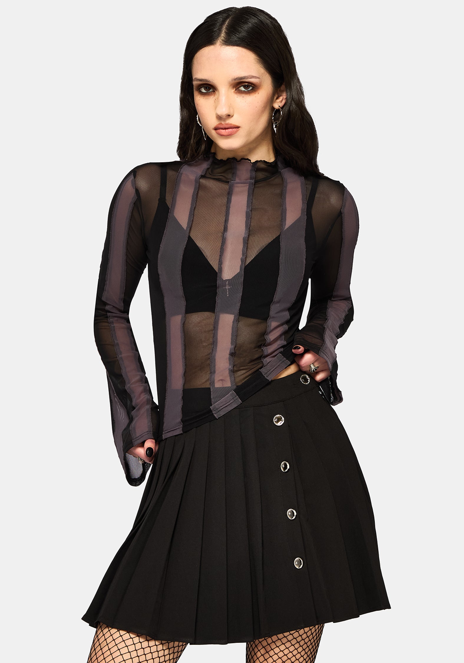 Ira Stripe Panelled Mesh Long Sleeve Top