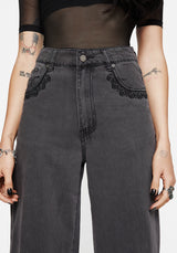 Nara Wide Leg Distressed Gothic Embroidery Jeans
