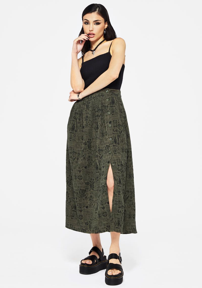 Taddea Cotton Side Button Up Maxi Skirt