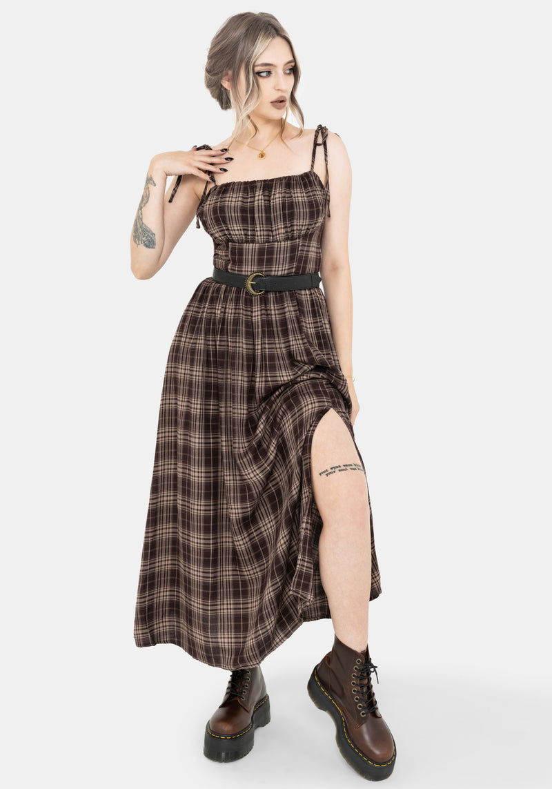 Adra Check Cami Tie Strap Midi Dress