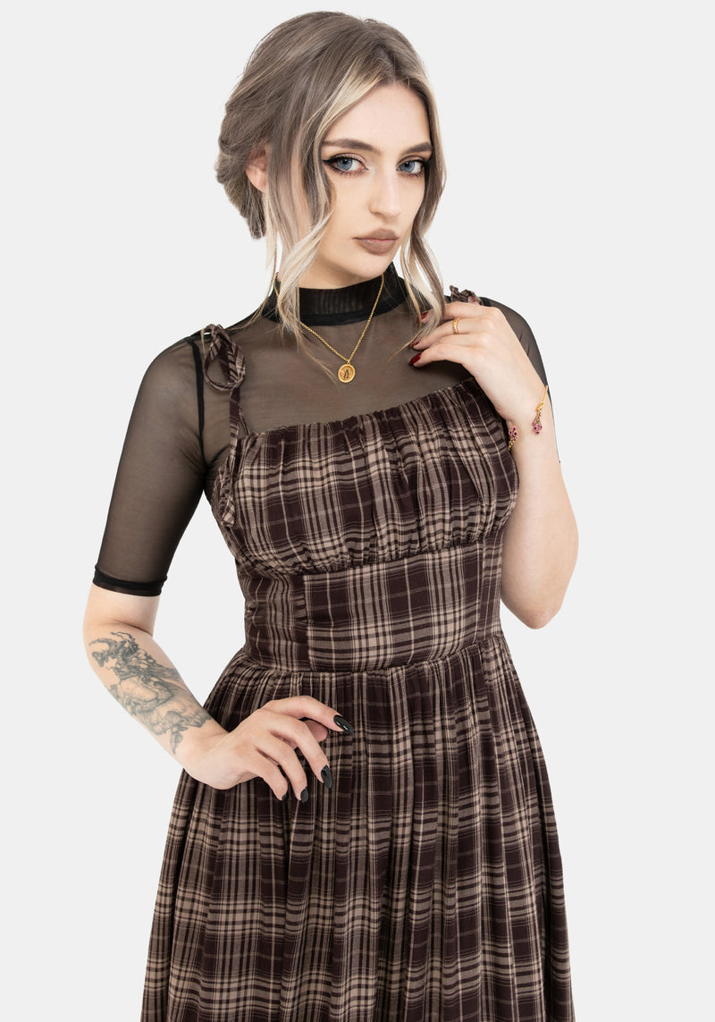 Adra Check Cami Tie Strap Midi Dress