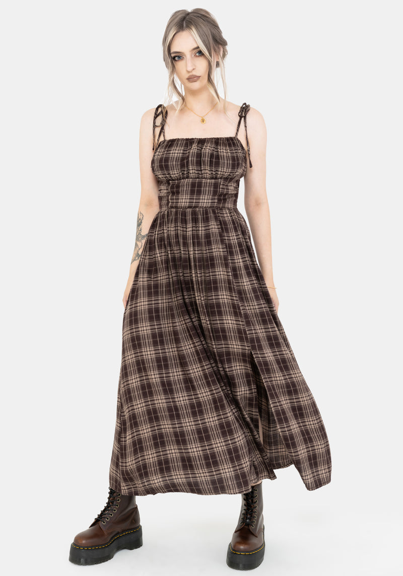 Adra Check Cami Tie Strap Midi Dress