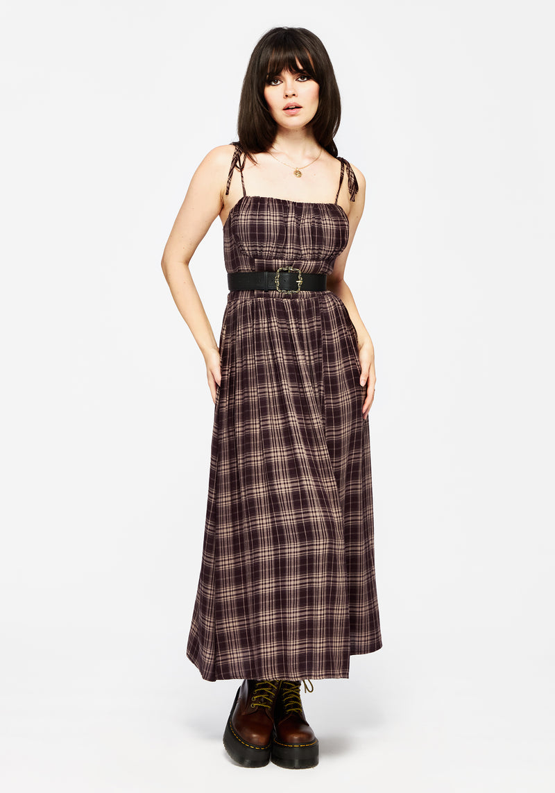 Adra Check Cami Tie Strap Midi Dress