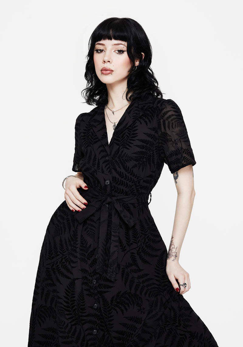 Lunafern Fern Printed Belted Midi Shirt Dress