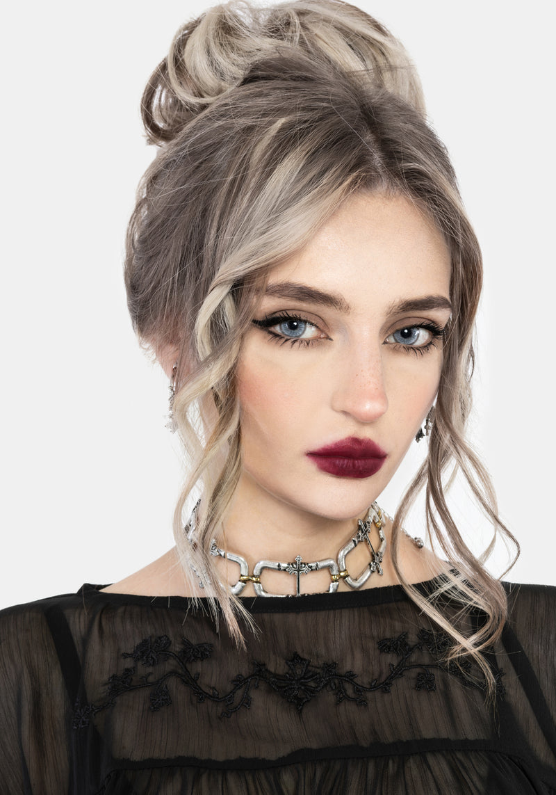 Noire Fluted Cuff Chiffon Blouse