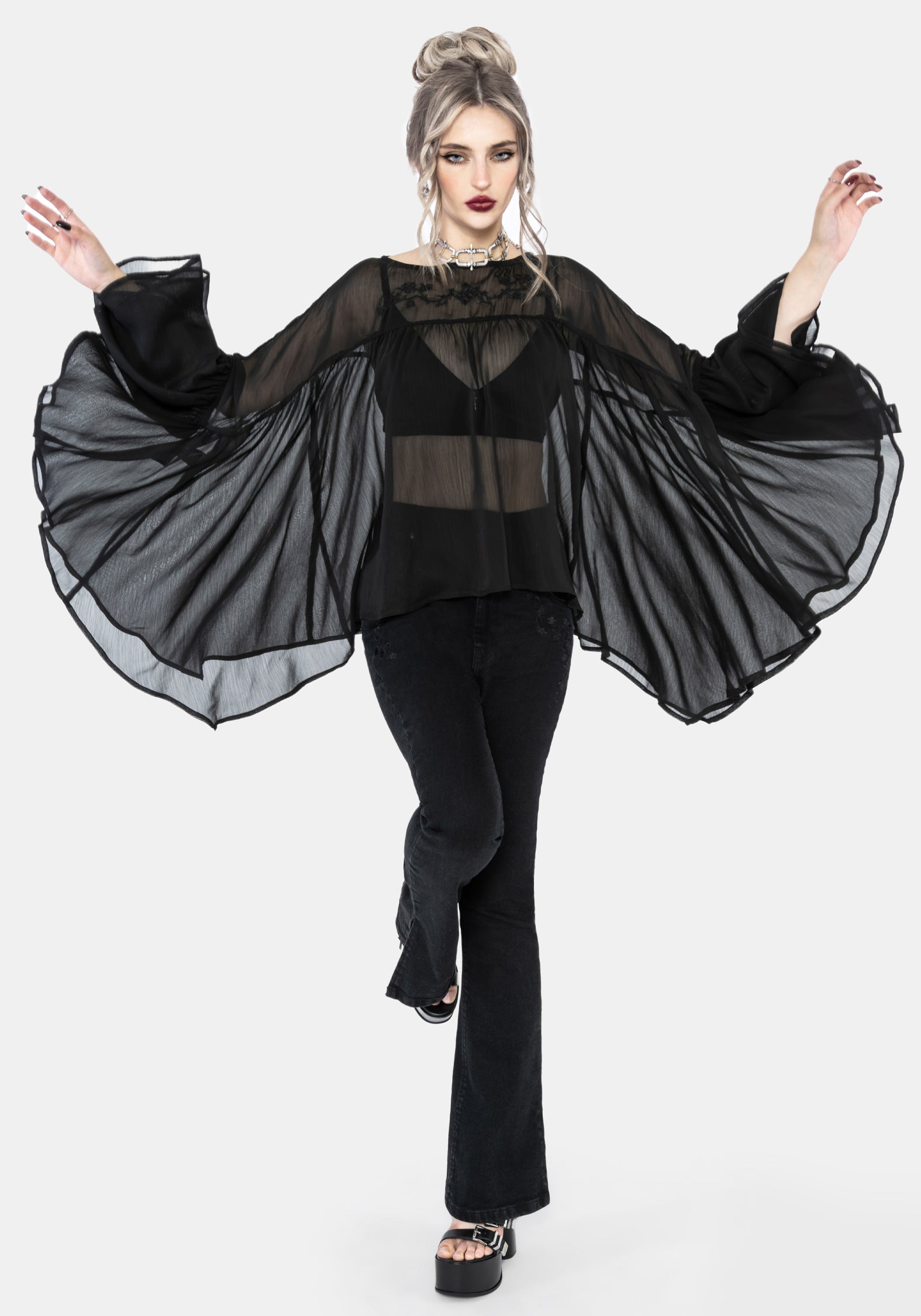 Noire Fluted Cuff Chiffon Blouse