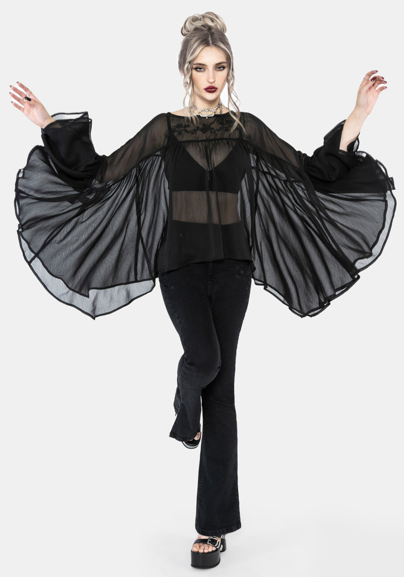 Noire Fluted Cuff Chiffon Blouse