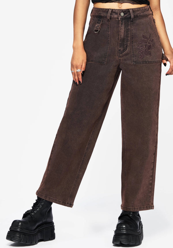 Echo Autumnal Leaf Embroidered Pocket Detail Cropped Jeans