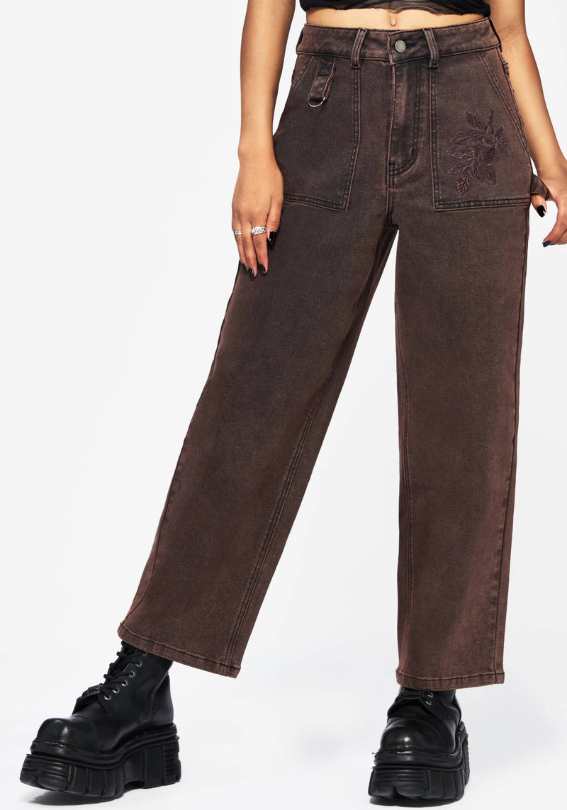 Echo Autumnal Leaf Embroidered Pocket Detail Cropped Jeans