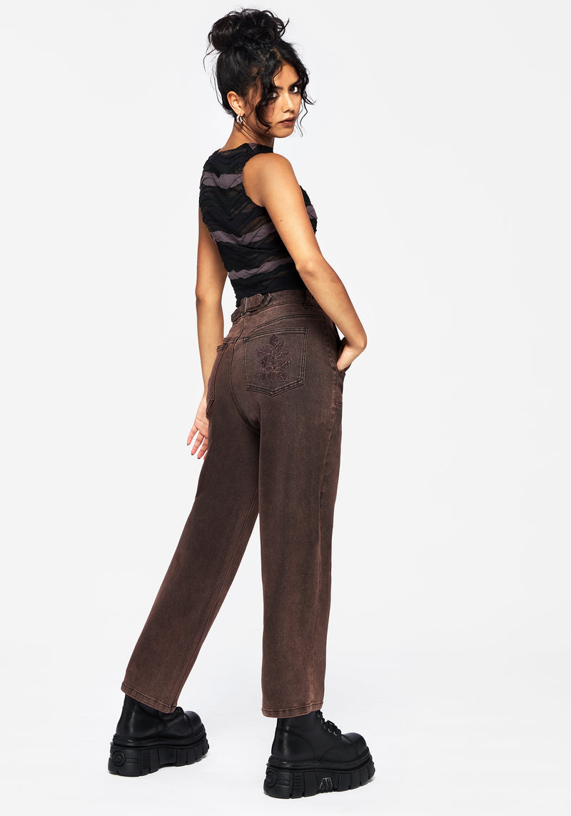 Echo Autumnal Leaf Embroidered Pocket Detail Cropped Jeans