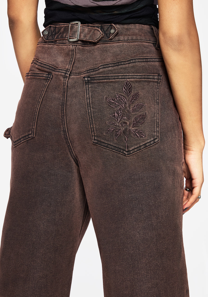 Echo Autumnal Leaf Embroidered Pocket Detail Cropped Jeans