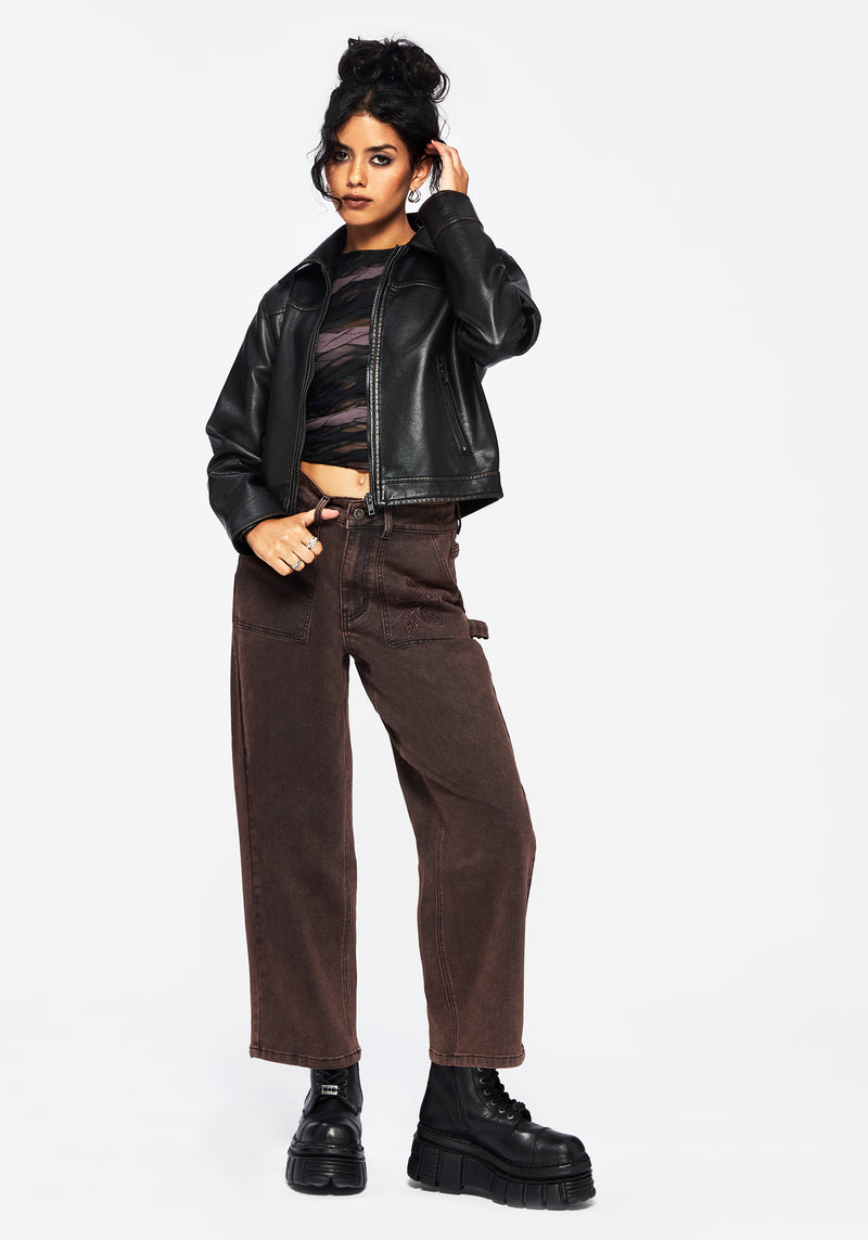 Echo Autumnal Leaf Embroidered Pocket Detail Cropped Jeans