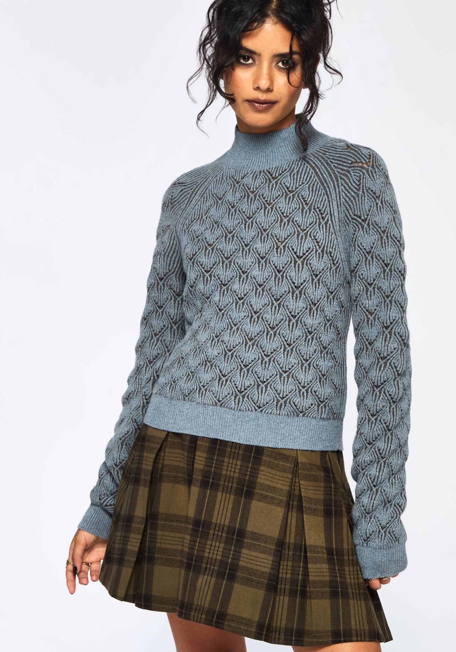 Edna Cotton Leaf Ribbed Funnel Neck Jumper