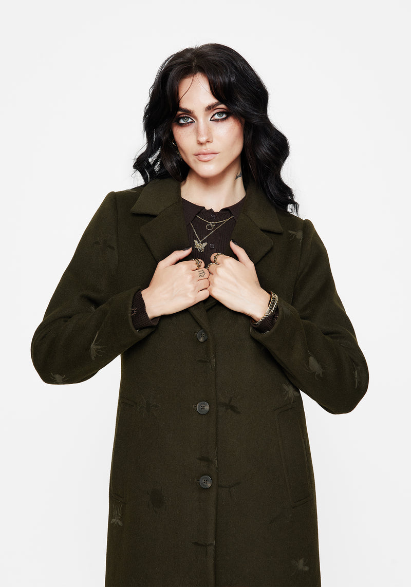 Evelyn Wool-Blend Bug Embossed Longline Coat