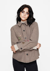 Cordelia Floral Frog Embroidered Pocket Front Shacket