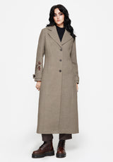 Valeria Floral Moth Embroidered Herringbone Longline Coat