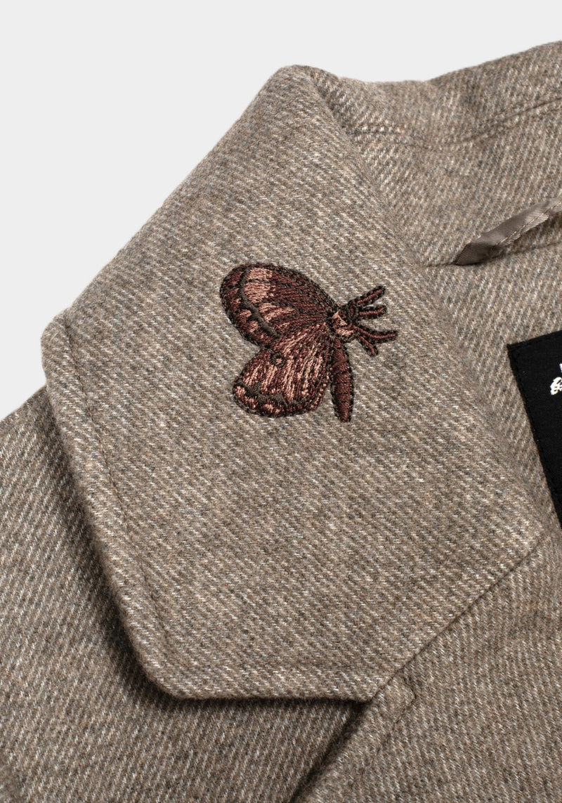 Valeria Floral Moth Embroidered Herringbone Longline Coat