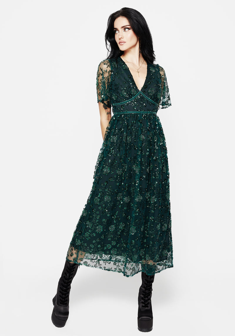 Glimmer Embroidered Sequin Lace Angel Sleeve Midaxi Dress