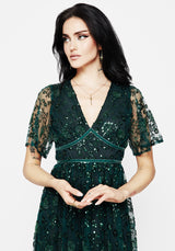 Glimmer Embroidered Sequin Lace Angel Sleeve Midaxi Dress