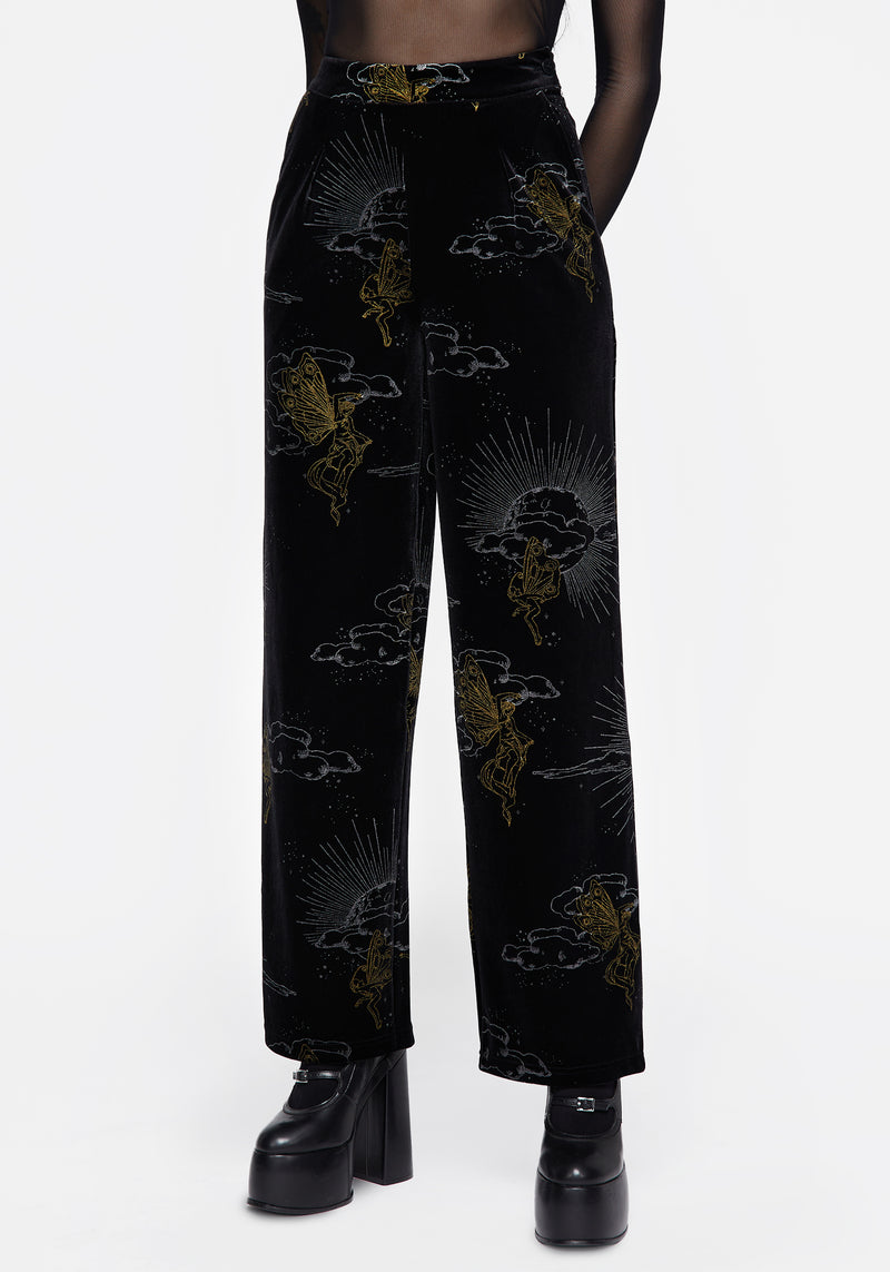 Adelina Foil Print Velour Wide Leg Trousers