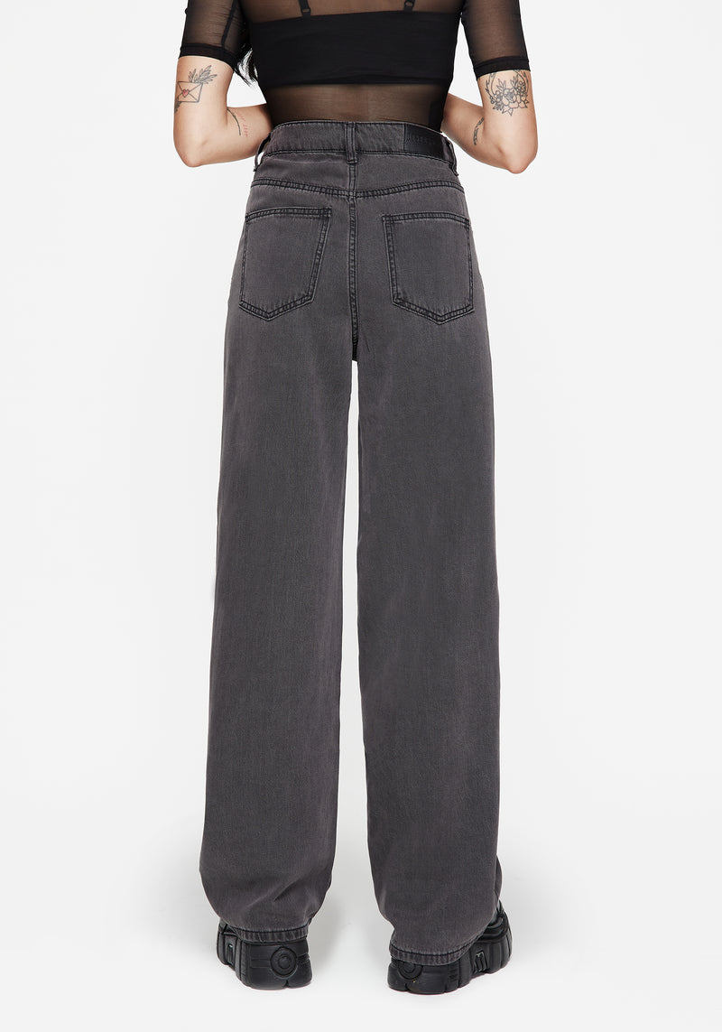 Nara Wide Leg Distressed Gothic Embroidery Jeans