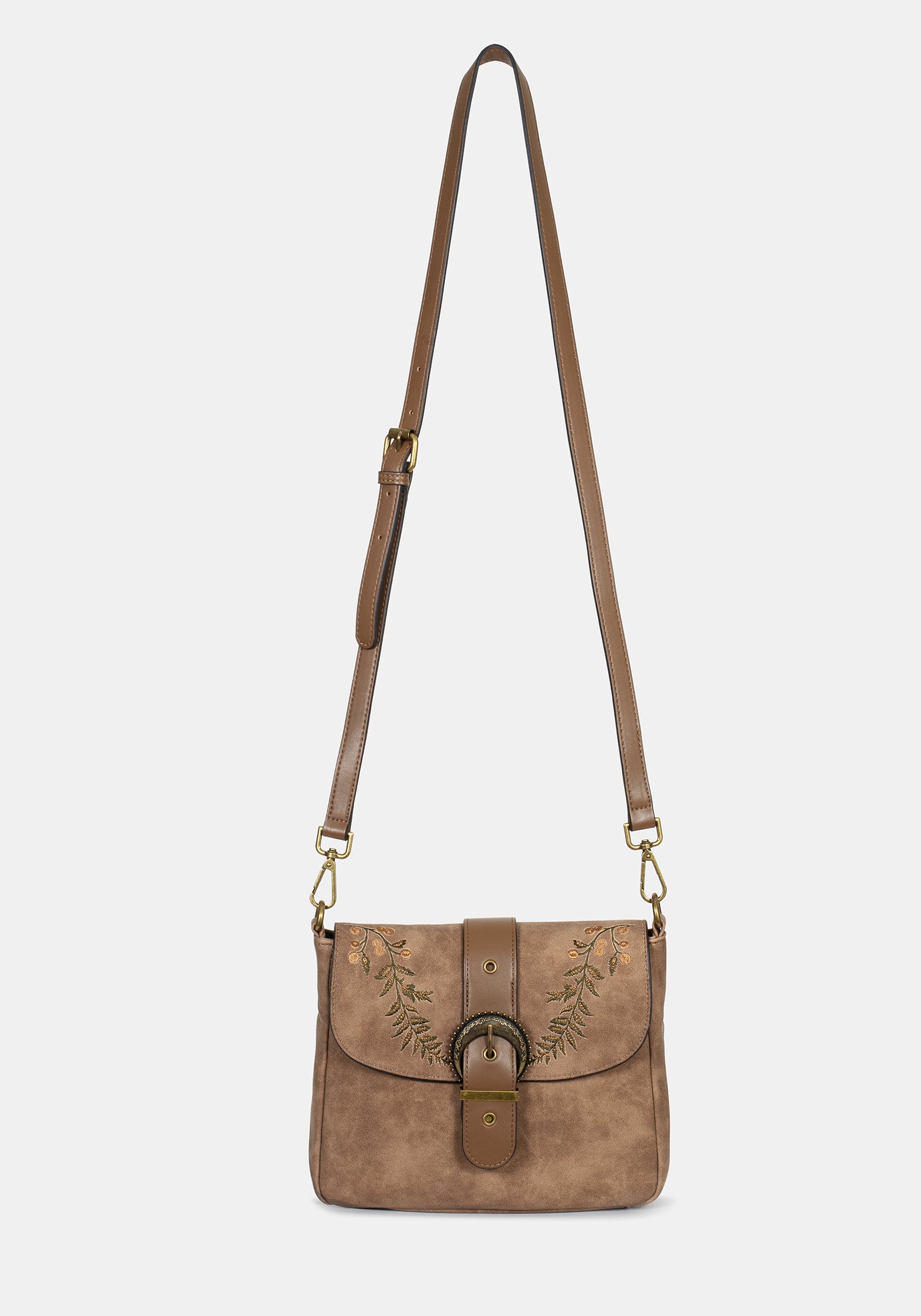 Physis Faux Suede Fern Embroidered Shoulder Bag