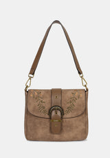 Physis Faux Suede Fern Embroidered Shoulder Bag
