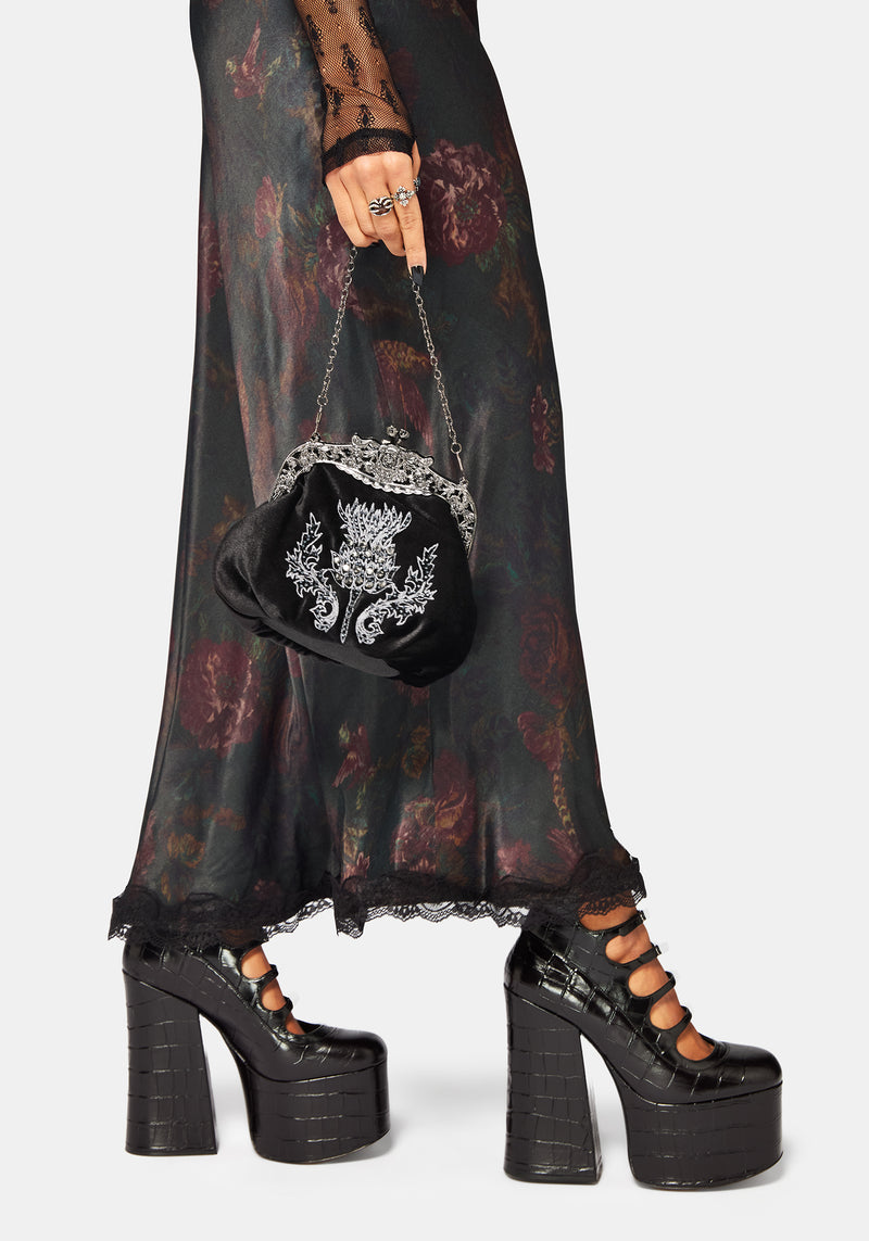 Despair Thistle Beaded Kiss Lock Pouch Bag