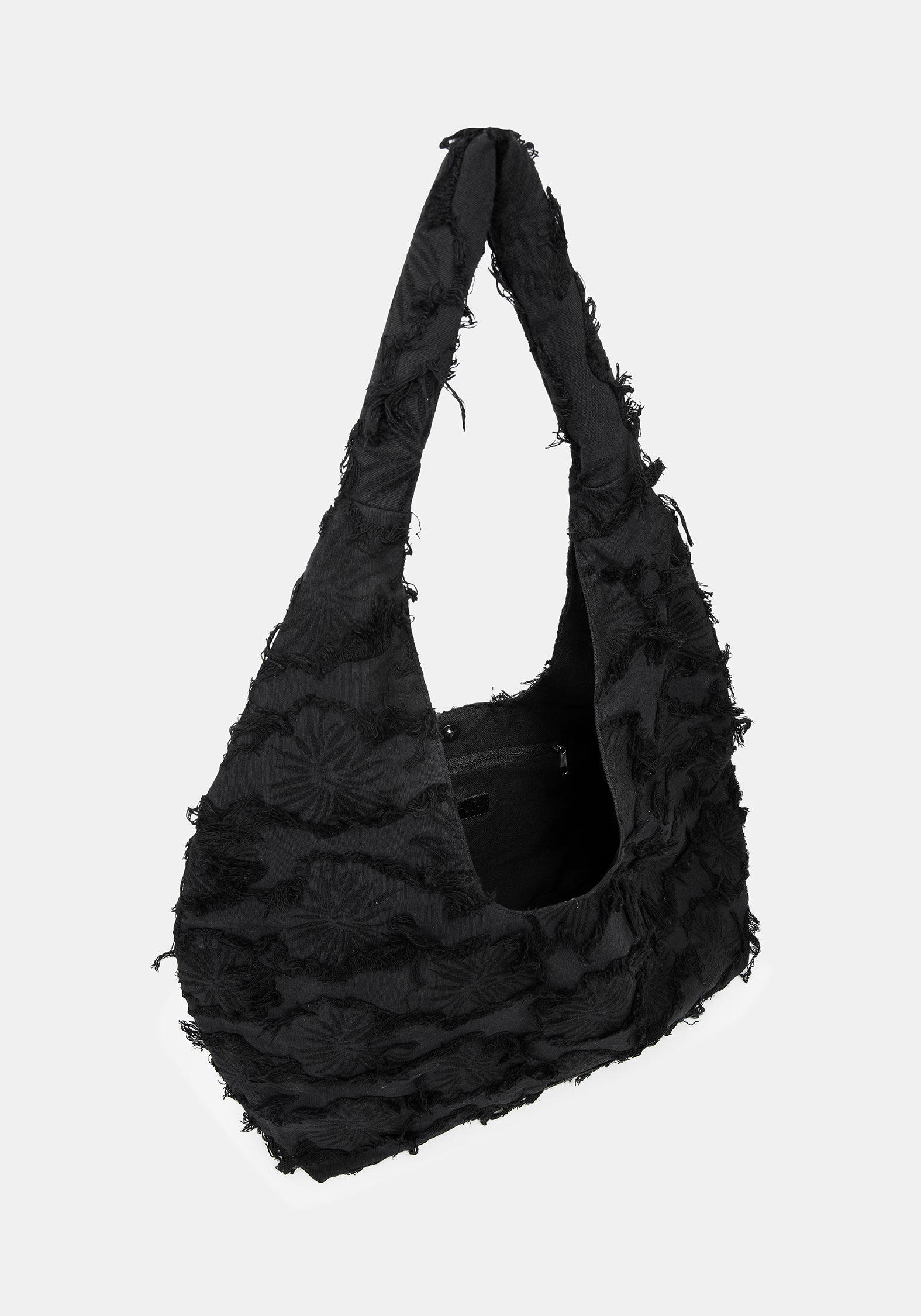 Black textured handbag on a white background