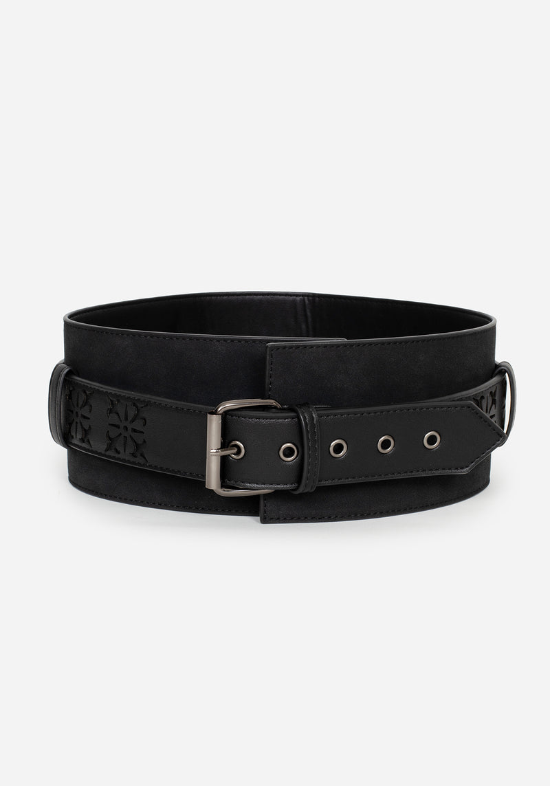 Eugenia Cross Cut Out Detail Faux Suede Waist Belt