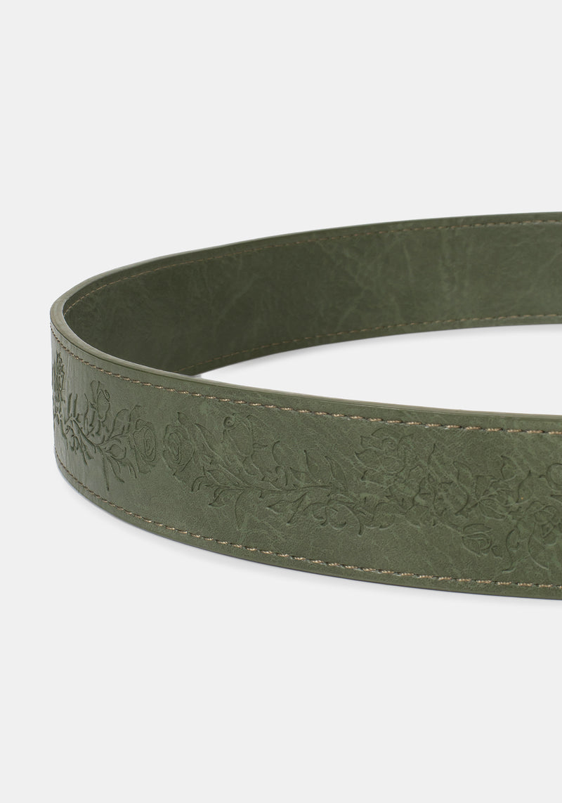Rosamoth Debossed Buckle Belt - Green