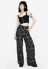 Poem Moth Print Wide Leg Trousers