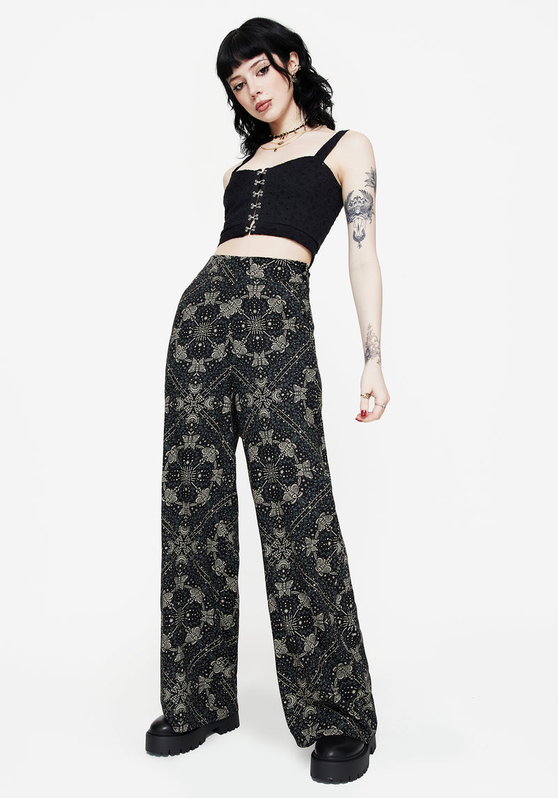 Poem Moth Print Wide Leg Trousers