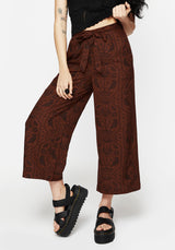 Annabel Tie Waist Wide Leg Culotte Trousers - Rust
