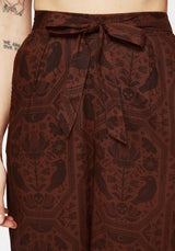 Annabel Tie Waist Wide Leg Culotte Trousers - Rust