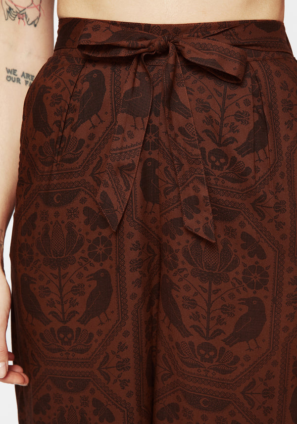 Annabel Tie Waist Wide Leg Culotte Trousers - Rust