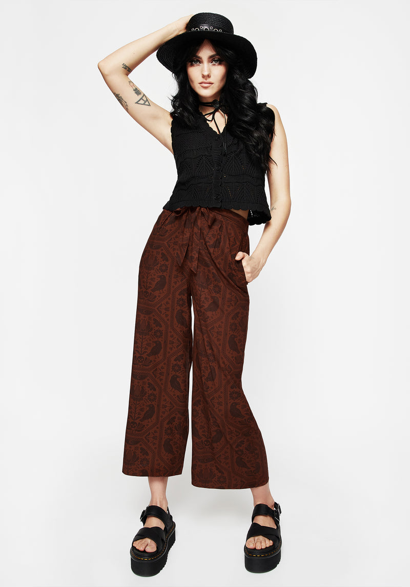 Annabel Tie Waist Wide Leg Culotte Trousers - Rust
